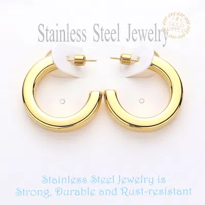 Fashnzfab 18k Gold Dipped Stainless Steel Hoop Earrings In Silver