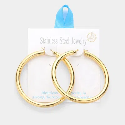 Fashnzfab 18k Gold Dipped Stainless Steel Hoop Pin Catch Earrings 2.4" X 2.4" In Blue