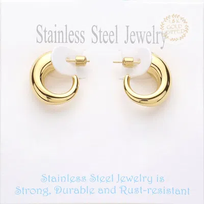 Fashnzfab 18k Gold Dipped Stainless Steel Mini Hoop Earrings 0.75" X 0.9"