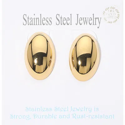 Fashnzfab 18k Gold Dipped Stainless Steel Oval Dome Earrings