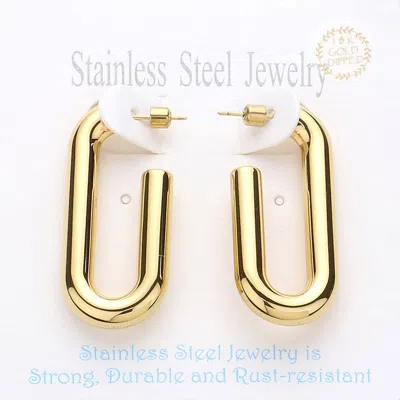 Fashnzfab 18k Gold Dipped Stainless Steel Oval Hoop Earrings In Silver
