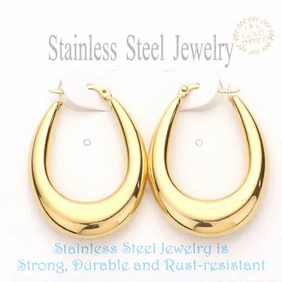 Fashnzfab 18k Gold Dipped Stainless Steel Oval Hoop Pin Catch Earrings - Gold
