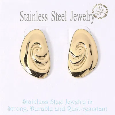 Fashnzfab 18k Gold Dipped Stainless Steel Swirl Plate Earrings In Brown