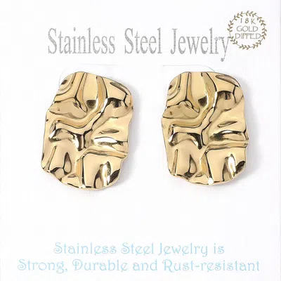 Fashnzfab 18k Gold Dipped Stainless Steel Textured Rectangle Plate Earrings