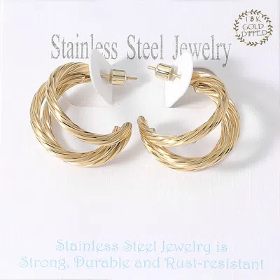Fashnzfab 18k Gold Dipped Stainless Steel Textured Split Hoop Earrings