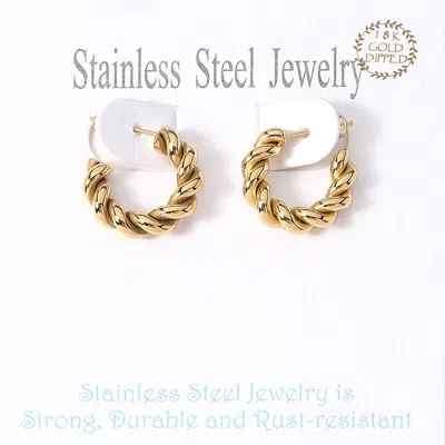 Fashnzfab 18k Gold Dipped Stainless Steel Twisted Mini Hoop Earrings