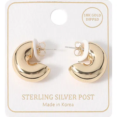 Fashnzfab 18k Gold Dipped Sterling Silver Post Sculpted Dome Mini Hoop Earrings