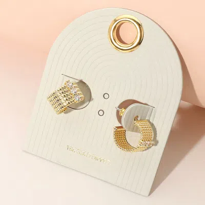 Fashnzfab 18k Gold Dipped Stone Accent Textured Mini Hoop Earrings - Clear, Gold In Multi