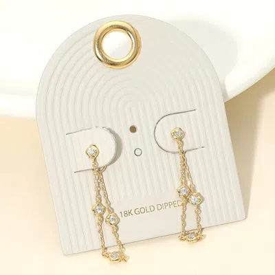Fashnzfab 18k Gold Dipped Stone Bezel Chain Link Drop Earrings