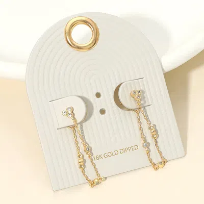 Fashnzfab 18k Gold Dipped Stone Bezel Station Chain Drop Earrings