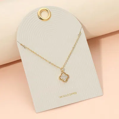 Fashnzfab 18k Gold Dipped Stone Pave Quatrefoil Pendant Necklace In Yellow