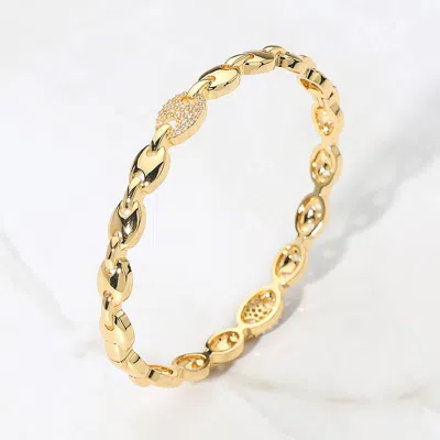 Fashnzfab 18k Gold Dipped Stone Paved Accent Mariner Link Hinged Bangle Bracelet In Multi