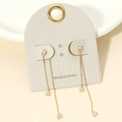 Fashnzfab 18k Gold Dipped Stone Tip Double Chain Drop Earrings
