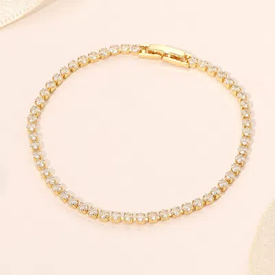 Fashnzfab 18k Gold Dipped Tennis Chain Bracelet - Clear, Gold In Silver