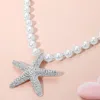 Fashnzfab 18k Gold Dipped Textured Metal Starfish Pendant Accent Pearl Statement Necklace In Silver