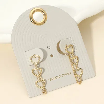 Fashnzfab 18k Gold Dipped Triple Open Heart Drop Earrings