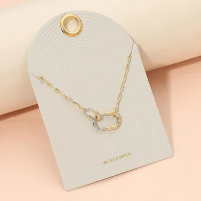 Fashnzfab 18k Gold Dipped Two Tone Interlocking Pendant Paperclip Chain Necklace