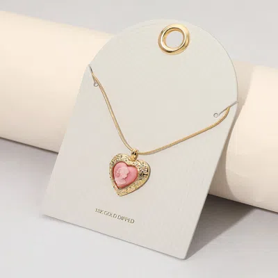 Fashnzfab 18k Gold Dipped Vintage Cameo Heart Pendant Necklace - Gold, Pink In Multi