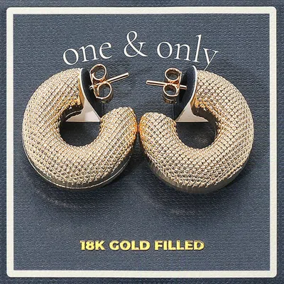 Fashnzfab 18k Gold Filled Chunky Textured Hoop Earrings