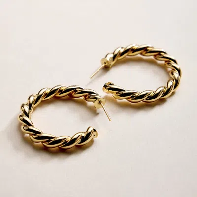 Fashnzfab 18k Gold Filled Chunky Twisted Hoop Earrings 1.5" X 1.5" X 0.25" In Black