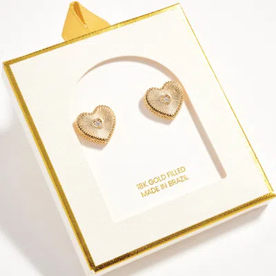 Fashnzfab 18k Gold Filled Cz Accent Textured Heart Stud Earrings Gold