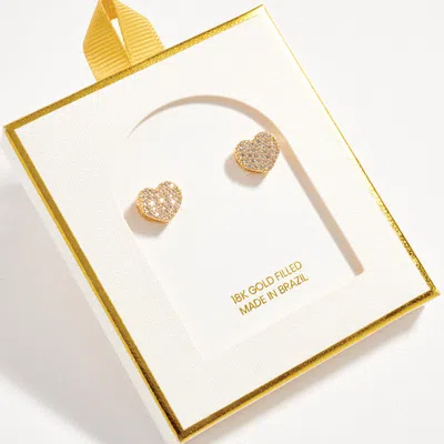 Fashnzfab 18k Gold Filled Cz Pave Heart Stud Earrings Gold In Neutral