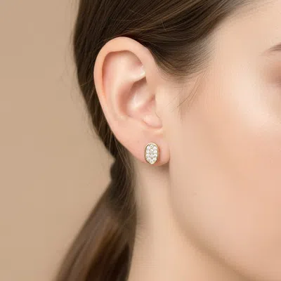 Fashnzfab 18k Gold Filled Cz Pave Mini Oval Stud Earrings Gold