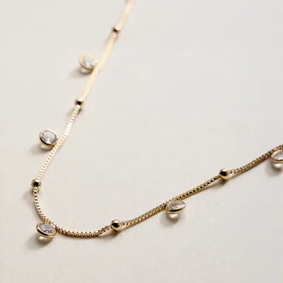 Fashnzfab 18k Gold Filled Cz Stone Bezel Charm Station Beaded Chain Necklace