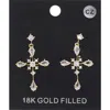 Fashnzfab 18k Gold Filled Cz Stone Cross Pendant Dangle Earrings - Gold In Gold