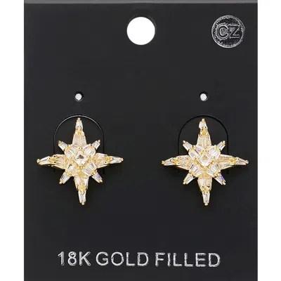 Fashnzfab 18k Gold Filled Cz Stone Paved Star Stud Earrings In Black