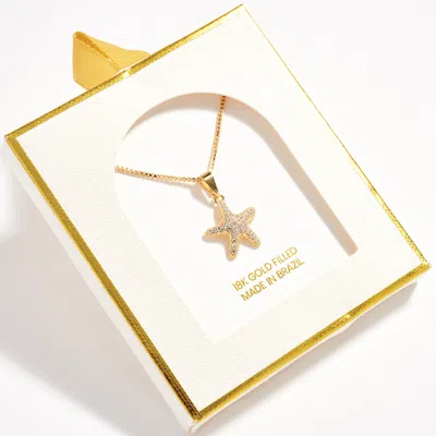 Fashnzfab 18k Gold Filled Cz Stone Paved Starfish Pendant Necklace