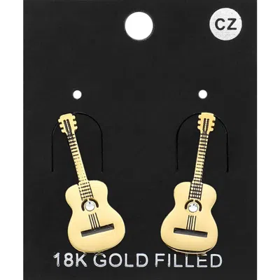 Fashnzfab 18k Gold Filled Cz Stone Pointed Guitar Plate Earrings