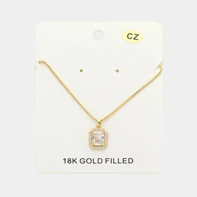 Fashnzfab 18k Gold Filled Cz Stone Square Pendant Necklace In Silver