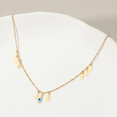 Fashnzfab 18k Gold Filled Devil Eye Accent Teardrop Charm Station Necklace - Gold