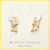 Fashnzfab 18k Gold Filled Hypoallergenic Abstract Industrial Link Huggie Earrings - Gold In Gold