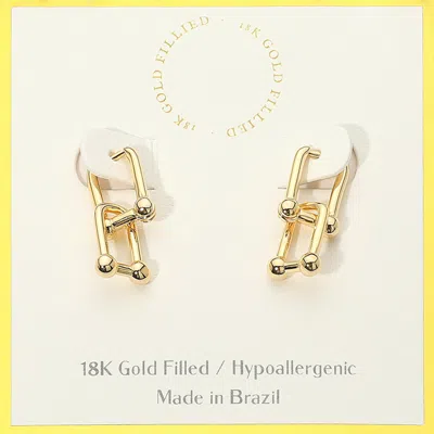 Fashnzfab 18k Gold Filled Hypoallergenic Abstract Industrial Link Huggie Earrings - Gold