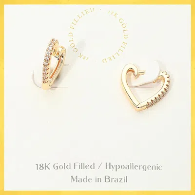 Fashnzfab 18k Gold Filled Hypoallergenic Cz Pave Mini Heart Huggie Hoop Earrings