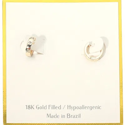 Fashnzfab 18k Gold Filled Hypoallergenic Cz Pave Mini Huggie Hoop Earrings In Metallic