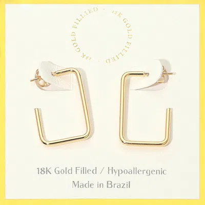 Fashnzfab 18k Gold Filled Hypoallergenic Geometric Square Open Hoop Earrings - Gold