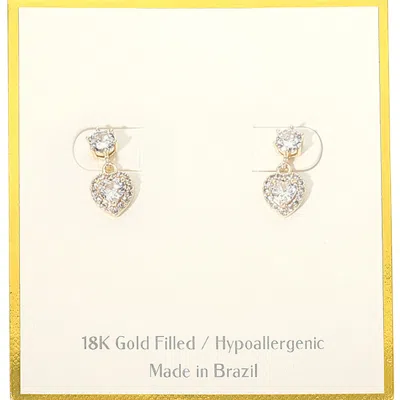 Fashnzfab 18k Gold Filled Hypoallergenic Heart Cz Halo Stone Drop Dangle Earrings