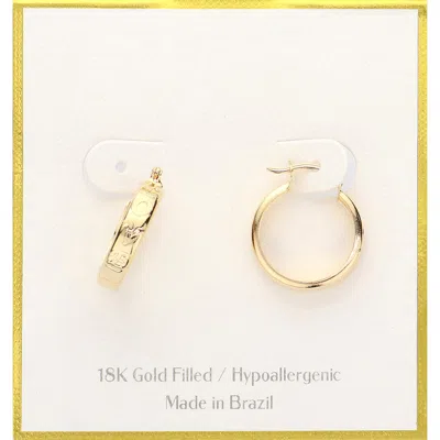 Fashnzfab 18k Gold Filled Hypoallergenic Love Engraved Hoop Pin Catch Earrings Gold In Silver
