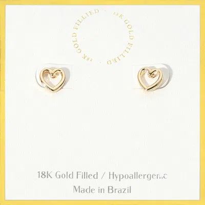 Fashnzfab 18k Gold Filled Hypoallergenic Open Heart Stud Earrings