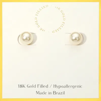 Fashnzfab 18k Gold Filled Hypoallergenic Pearl Stud Earrings In Silver