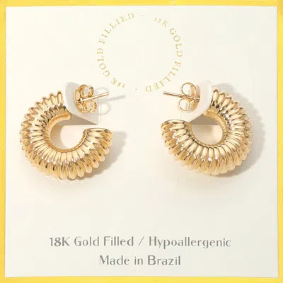 Fashnzfab 18k Gold Filled Hypoallergenic Ribbed Hoop Earrings