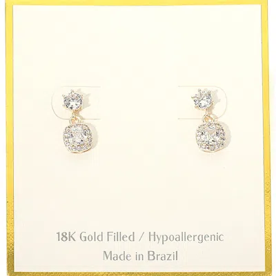 Fashnzfab 18k Gold Filled Hypoallergenic Round Cz Center Square Frame Drop Dangle Earrings In Multi