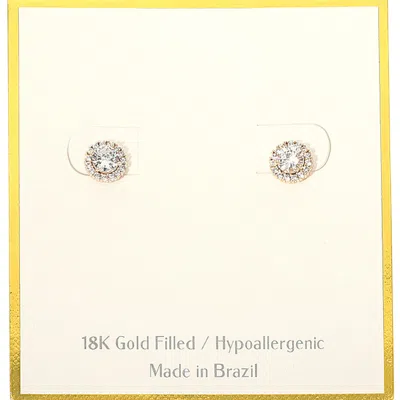 Fashnzfab 18k Gold Filled Hypoallergenic Round Cz Halo Stud Earrings