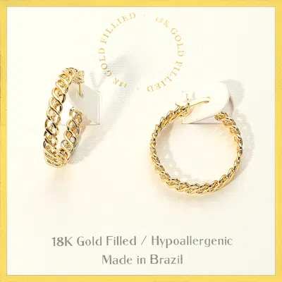 Fashnzfab 18k Gold Filled Hypoallergenic Textured Flat Twisted Pin Catch Hoop Earrings - Gold In Green