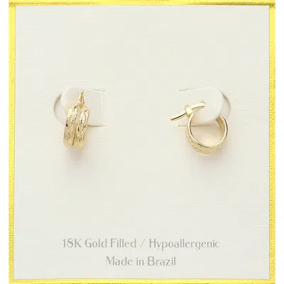 Fashnzfab 18k Gold Filled Hypoallergenic Textured Mini Hoop Pin Catch Earrings - Gold