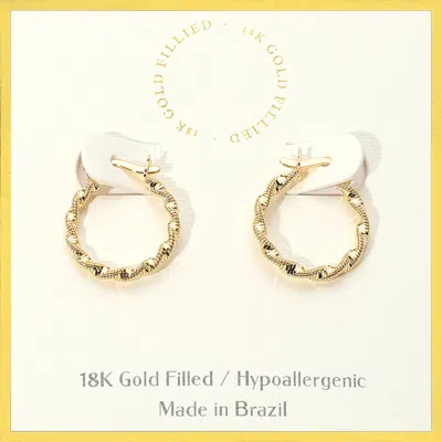 Fashnzfab 18k Gold Filled Hypoallergenic Textured Twisted Pin Catch Hoop Earrings