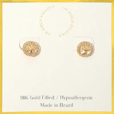 Fashnzfab 18k Gold Filled Hypoallergenic Tree Of Life Stud Earrings